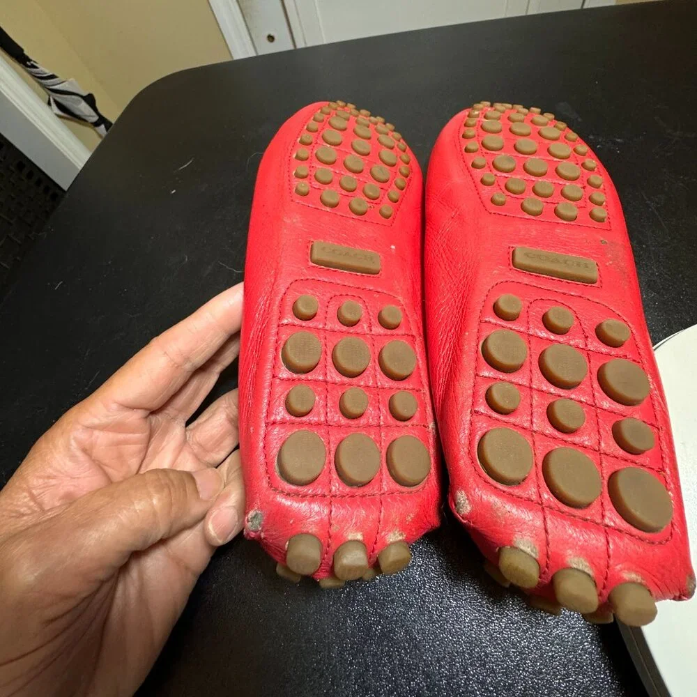 Coach size 7.5 red driving slip on loafers